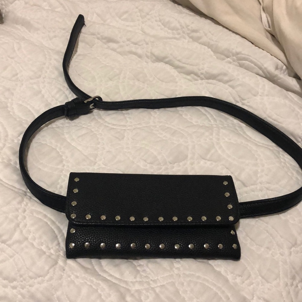 Black studded faux leather waist bag
